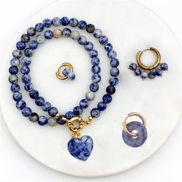 trendy Party bijoux semi-precious lapis lazuli natural stone bead love heart pendant charm women chokers necklace Jewellery 2021