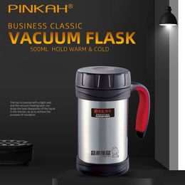 Pinkah 500ML Vacuum Flask Double-wall 304 Stainless Steel Business Office Thermos Mug Portable Coffee Insulated Cup With Handle LJ201218