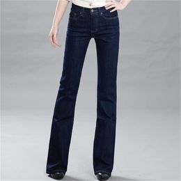 Free Shipping Women new Spring and autumn Mid-high waist flared trousers blue black jeans Casual Pant GRG 201223