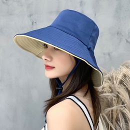 Summer Anti-UV Large Wide Brim Foldable Sun for Girls Outdoor Sun-proof Women's Fishing Panama Female Beach Bucket Hats