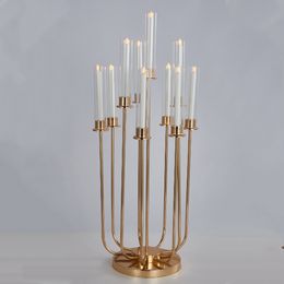 No candle including)decoration Tall acrylic gold Hurricane 8 arms crystal wedding candelabra senyu743