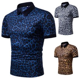 Men Leopard Polos Summer Fashion Trend Short Sleeve Casual Polo Shirt Designer Male Autumn New Lapel Loose Elasticity Tee Tops