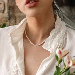 Freshwater Pearls Necklace for Female Simple Small Fresh Trendy Clavicle Chain White Round Pearl Jewellery for Women Gift Collar