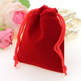 Wholesale 50pcs/Lot 10x15cm Red Luxury Bracelets Pouch Customised Logo Drawstring Velvet Gifts Bag