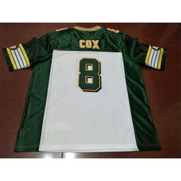 2604 Edmonton Eskimos #8 COX White Green real Full embroidery College Jersey Size S-4XL or custom any name or number jersey