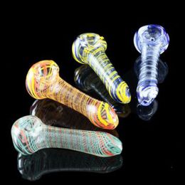Portable Colourful Pyrex Thick Glass Smoking Tube Handpipe Portable Handmade Dry Herb Tobacco Oil Rigs Philtre Bong Hand Pipes DHL Free