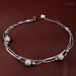 Charm Bracelets LIAMTING Simple Style 925 Sterling Silver Round Ball Women 16.5MM Fashion Solid Real Bangle Jewelry VD0151