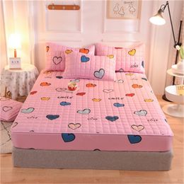 Thick Quilted Soft Fitted Bed Sheet Mattress Cover Elastic Sheets Comfortable Pillowcases Printing Single Full Queen King 201218