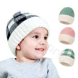 Fashion Child Beanie 8 Colours Winter Warm Kids Knitted Caps Outdoor Sports Plaid Wool Hats CYZ2863