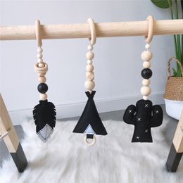 Newborn Baby Play Gym Toys Wood Stroller Toys Baby Hanging Wooden Beads Infant Crib Mobile Toys for Kids Nursery Tent Decoration LJ201113