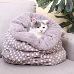 Dog Cat Sleeping Bags with Pocket Lovely Cozy Beds Super Warm Rabbit Kitten Puppy Cushion Mat Multiple Function Pet Supplies 201223