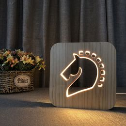 3D Wooden Lamp Creaitive Night Lamp Horse Shape Decorative Night Light USB Table Desk Lamp LED Lighting Gift LED Decor