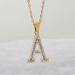 Gold capital A to Z Alphabet pendant Stainless Steel OL Lady's Customized personalized name DIY 26 initial letters charm necklace for lovers girls with chain crystals
