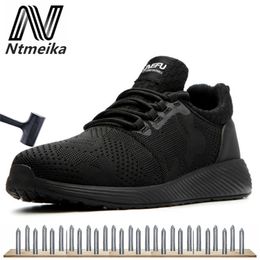 Men Breathable Safety Steel Toe Black Work Shoes Wearproof Sneakers Large Size 36-48 Y200915