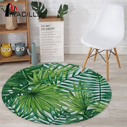 Miracille Round Carpets for Living Room Green Tropical Printed Parlour Bedroom Chair Rugs Toilet Bath Decorate Non-slip Door Mat 201212