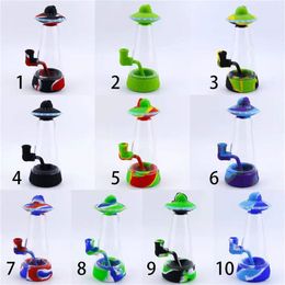 Colorful Creative silicone Bong Hookahs UFO type glass water pipe 8.9 inches height design for smoking