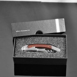 Wood Handle Stainless Steel Corkscrew Double Hinge Red Wine Bottle Opener With Delicate Gift Box SN2001