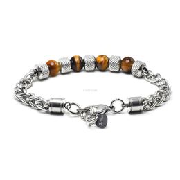 Stainless steel tiger eye beaded bracelets strand natural stone bracelet for men hip hop fashion Jewellery will and sandy