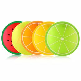 Fruit Silicone Coaster Mats Pattern Colourful Round Cup Cushion Holder Thick Drink Tableware Coasters Mug DH2457