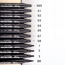 12pcs/set Black Pigment Liner Neelde Water-proof Micron PenTip Fine Liner Sketching Hook Art Pen Marker Pen for Manga Y200709