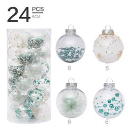 24pcs 6cm Transparent Christmas Ball Set Pink Blue White Painted Netting PET Xmas Home Decor Ornament Balls Tree Decroations 201201