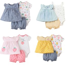 3 шт. Baby Girls Одежда для одежды Летний Хлопок Бодивый + Топы + Шорты Супер Симпатичные Мягкие Претели Детская Остройки одежды M151BB