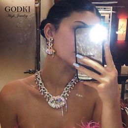 Earrings & Necklace 4PCS Iced Out Bling Hip Hop Women Jewelry Set Tennis Chain With CZ Miami Cuban Link Trendy Sexy Lips Charm Choker Neckla