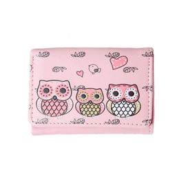 Cute Cartoon Owl Lady Short Pu wallet Leather Magnetic Buckle Small Three Fold Wallet Coin Purse Card Holder