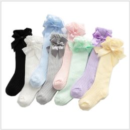 2021 New Baby Girls Socks Little Girls Bow Knee High Fishnet Socks Baby Toddler Bowknot In Tube Socks Kid Hollow Out Sock