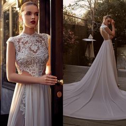 2021 Bohemian Lace Wedding Dresses Side Slit Chiffon Beaded Beach Bridal Gowns Sexy vestido de novia