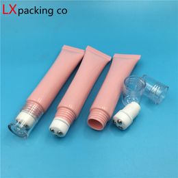 50 pcs Free Shipping 20 ml Empty pink Plastic Tube Bottles Pack Woman Ball Massage Cover Eye Gel Cosmetic Containers