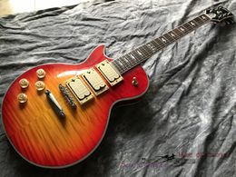 Custom Shop Ace Frehley Assinatura 3 Pickups Guitarra Elétrica, Guitarra De Mão Esquerda Flamed Maple Wood, Transparente Vermelho Cor gradual