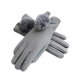 Five Fingers Gloves Women Sensitive Elegant Cold Weather PU Leather Warm Lined Mittens Full Finger Ladies Winter Thick Outdoor Soft Windproo