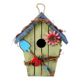 Wooden Bird House Birdcage Colorful Painting Outdoor Garden Hanging Birds Cottage Feeder Eco-Friendly Crafts Cages