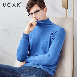 UCAK Brand Sweater Men Autumn Winter Soft Cashmere Sweaters Thick Warm Turtleneck Pull Homme Pure Merino Wool Pullover Men U3012 201026