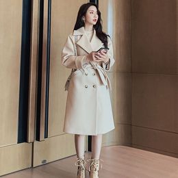 Autumn winter New Women's Casual wool blend trench coat Double Breasted Long coat with belt T200828