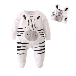 Baby Boys Girls Rompers Ropa Bebe Cotton Newborn Infant Cartoon zebra Jumpsuit With Cap Toddler Baby Clothes LJ201023