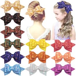 15 Pieces Glitter 5 Inch Bow Boutique Clips Multi Colour Sequins Big Hair Bows For Baby Girls Teens Toddlers LJ201226