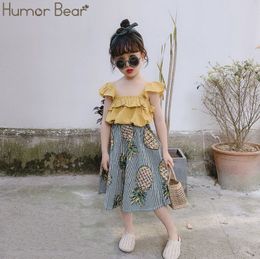 Humour Bear Girls Clothing Set 2020 Summer New Cute Sleeveless T-shirt+Striped Fruit Skirt Kids Suit Toddler Baby Girl Clothes LJ200916