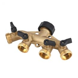 3/4 Inch Brass 4 Way Hose Pipe Splitter Nozzle Switcher Tap Connectors for Garden Irrigation Adaptor Fitting Garden Outdoor Y200106