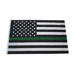 Green Line USA Police Flags 3x5FT American Banners For Decoration Gift Double Stitching Indoor Or Outdoor Polyester Advertising Promotion