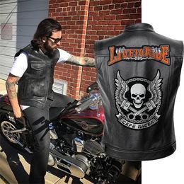 Men Biker Jackets Vest Solid Colour Leather Punk Motorcycle Embroidery Skull Jacket Short Coats C1103