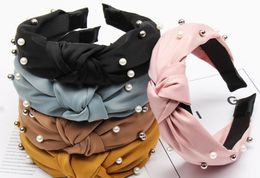 Pearl Knot Headband for Women Girls Fashion Wide Solid Silk Fabric Twist Hairband Bezel Hair Hoop Accessories