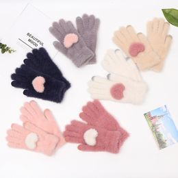 Children's Finger Gloves Child Five Fingers Glove Solid Colour Heart Shape Pattern Design Children Gloves Winter Outdoor Keep Warm Proof Windy Students Mitts 6 8hl L2