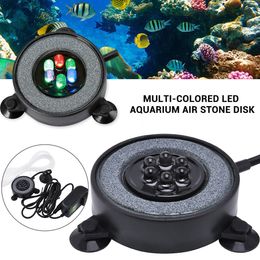 Aquarium Air Stone Disc Aquarium Air Bubble Light Colour Changing LED Light Round Fish Tank Bubbler with Auto Colour Changing D35 Y200922