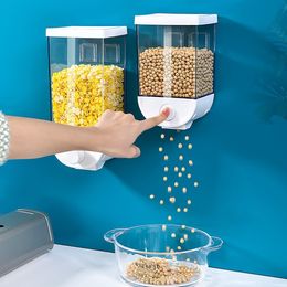 Kitchen Dry Food Storage Box Wall Mounted Cereal Dispenser Easy Press Container Kitchen Plastic Grain Organiser Canister Z41 201030