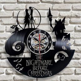 Vinyl Record Wall Clock Modern Design Living Room Decoration The Nightmare Before Christmas Hanging Clocks Wall Watch Home Decor Y200109