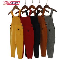 2020 New Children Kids Overalls Harem Pants Boys Girls Pocket Knitted Overalls Jumpsuits Baby Clothing Jumpsuits Girls Overall LJ201019