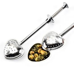 50pcs Telescopic Pole Heart-shaped Tea Infuser Food Grade Stainless Steel Loose Tea Ball Tea Strainer SN1889