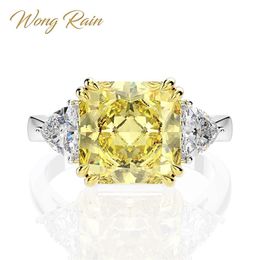 Wong Rain 100% 925 Sterling Silver Created Moissanite Citrine Sapphire Gemstone Wedding Engagement Ring Fine Jewelry Wholesale Y200321